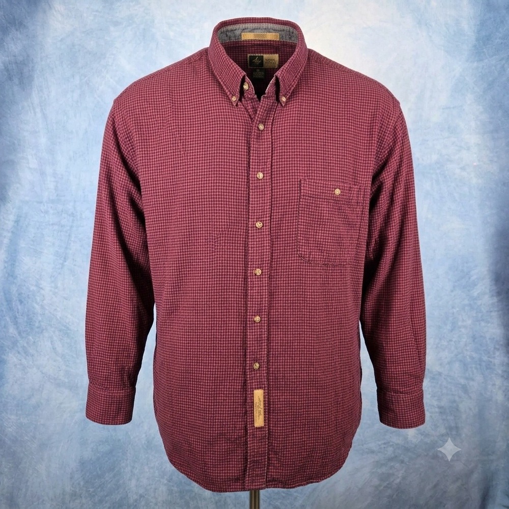 Casual Classics Mens XXL Burgundy Micro Check Cotton Button Down Long Sleeve